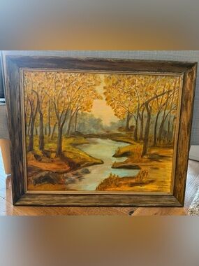 Autumn River Landscape Oil Painting Framed
